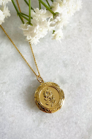 Wisteria London Maria Gold Flower Locket Wisteria London